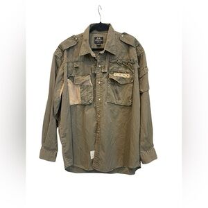 Mens Olive Hunting Safari Shirt Long Sleeve Willis & Geiger Button Down XL